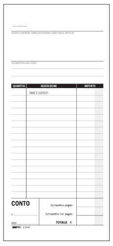 Blocco conto ristorante 100 fogli uso mano – Formato 22×9,9