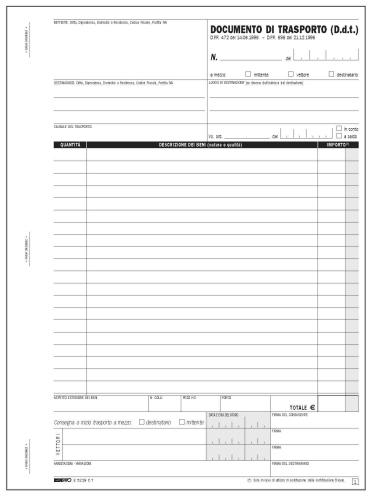 Blocchi documento di trasporto DDT 33×3 autoricalcante – Formato 31×21 A4 EDIPRO