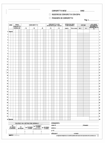 Blocco Registro prima nota IVA corrispettivi 25×2 autoricalcante – Formato 29,7×23 Edipro